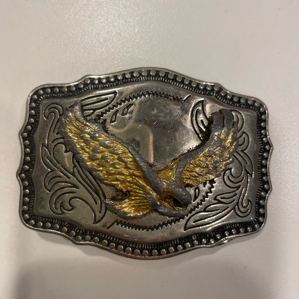 Eagle Belt Buckle Made in USA Western Silver and Gold Tone